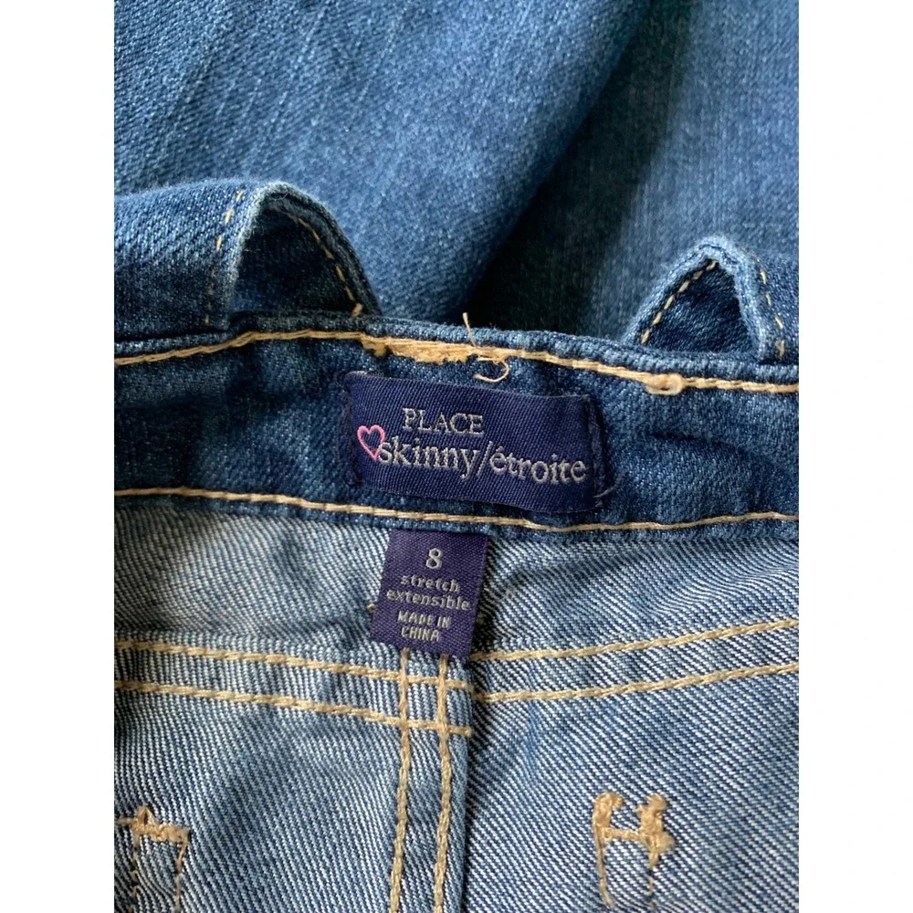 The Childrens Place Kids Dark Wash Skinny Denim Overalls Stretch Size 8